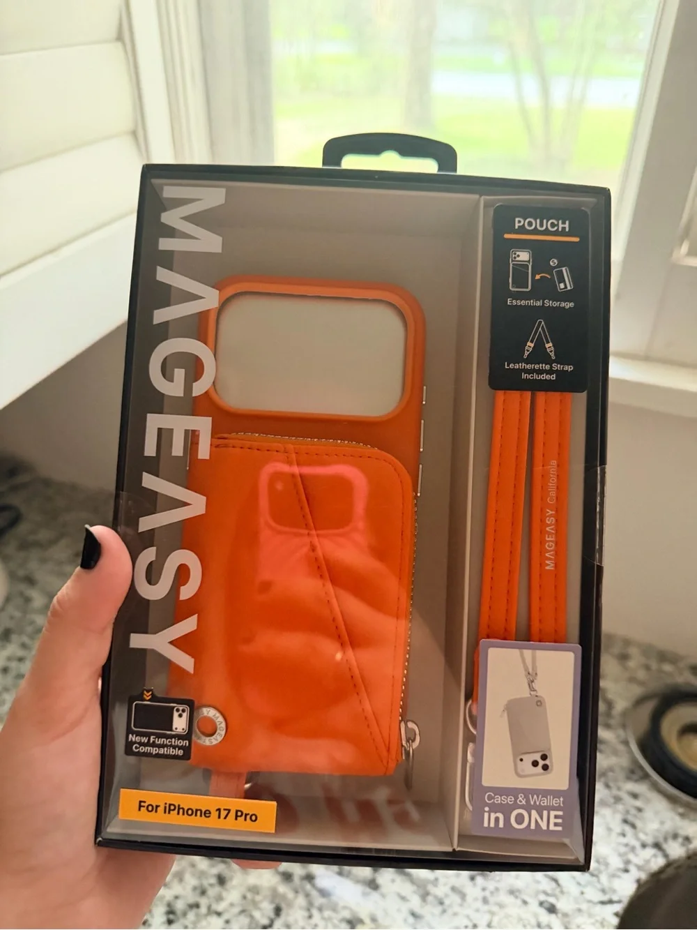 MAGEASY Coral Pouch iPhone 17 Pro Crossbody Wallet Phone Case with Strap